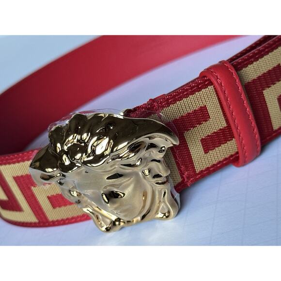 Versace Medusa-Buckle Greca Calf Leather Red/Gold Belt 80 (32) DCU8061 NWT $495 - Picture 4 of 12